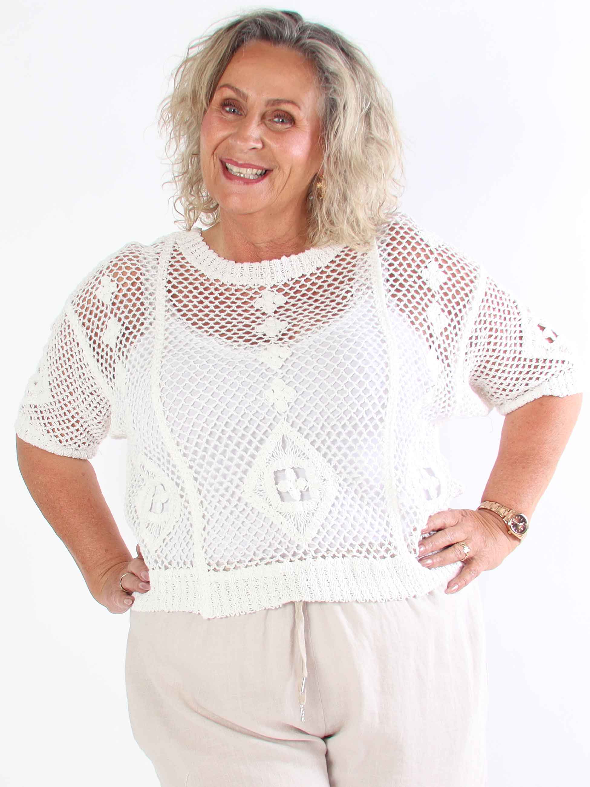 Ivy - Feminin virkad plus size blus i bomull